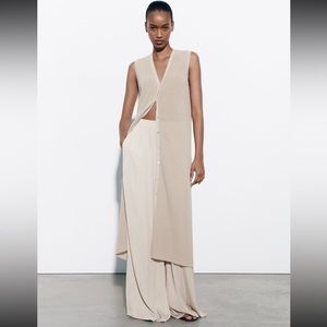 Zara Flowy Wide Leg Palazzo Pants in Soft Satin Gold Sz XL NWT